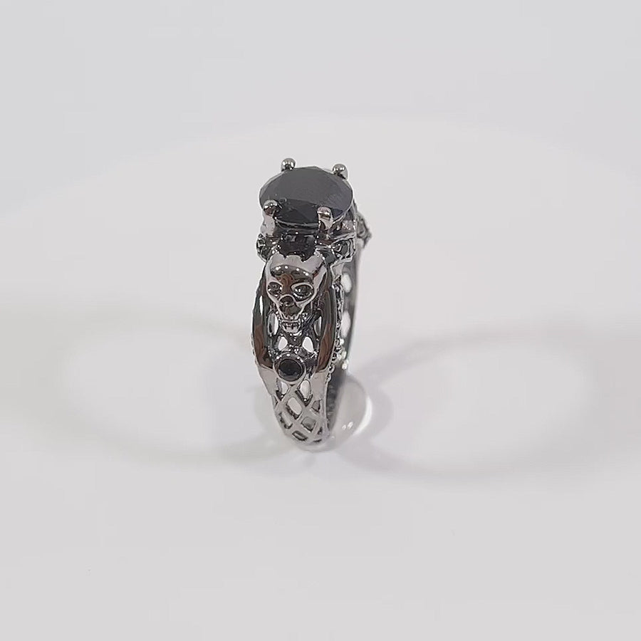 Onyx Black Skull Ring Gothic Geeky Skull Engagement Ring Gun Metal Fn