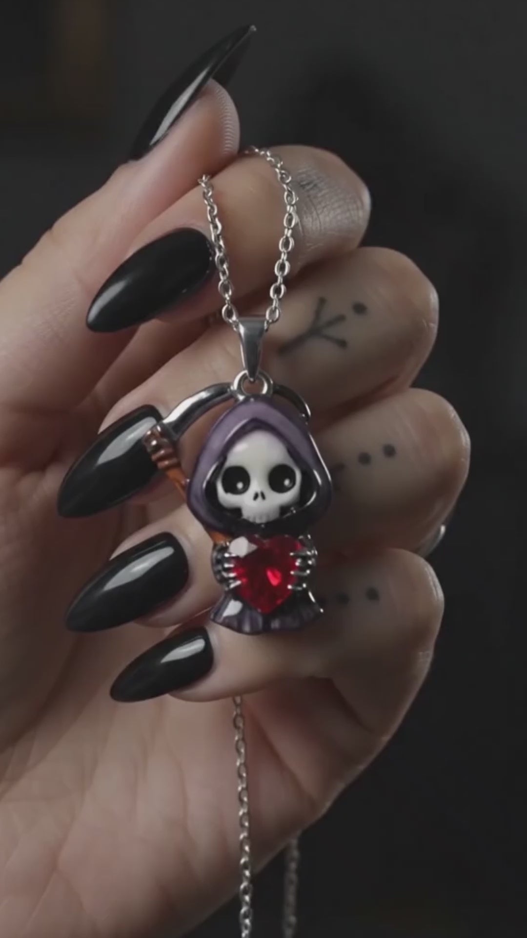 Grim Reaper Pendant Necklace 3D Enamel Skeleton Scythe Gothic Halloween Jewelry