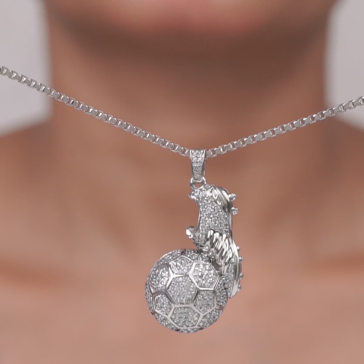 Soccer Ball with Shoe Necklace Iced Out Football Cleat Pendant Sports Jewelry