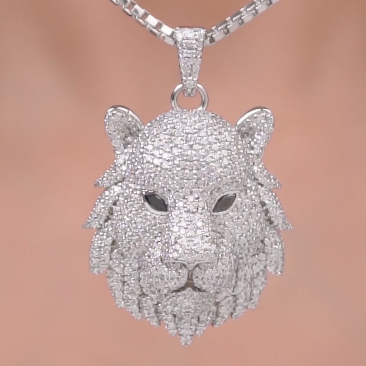 King of Beasts - Lion Pendant Necklace Made of 925 Sterling Silver and Encrusted with AAA Cubic Zirconia / Moissanite Diamonds, Hip Hop Style Iced Out Animal Leo Zodiac Jewelry