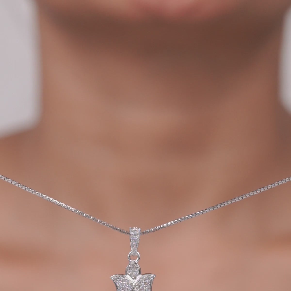 Tulip Necklace Sterling Silver Iced Tulip Flower Pendant Bloom Spring Jewelry