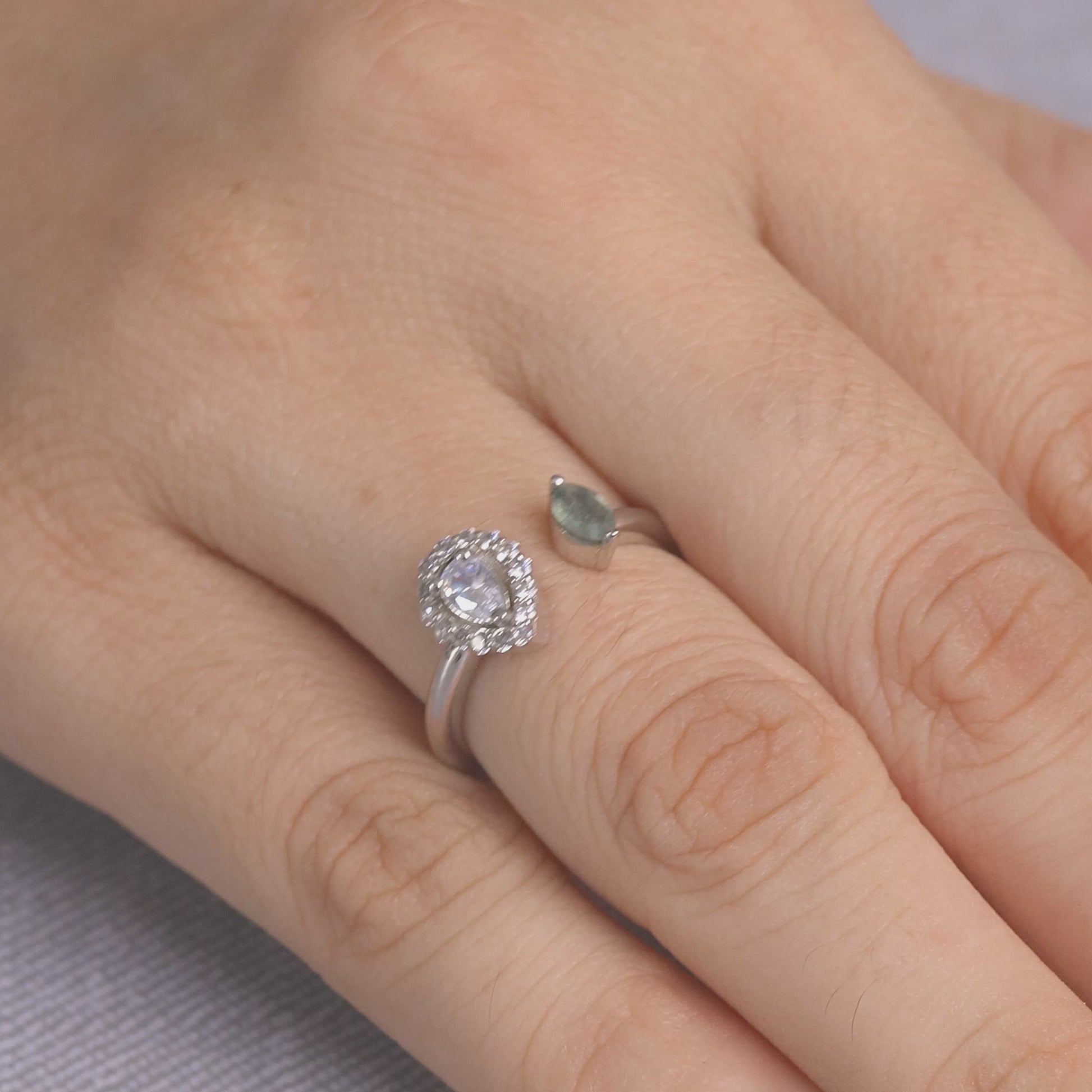 Diamond and Moss Agate Engagement Ring Toi Et Moi Rings Silver