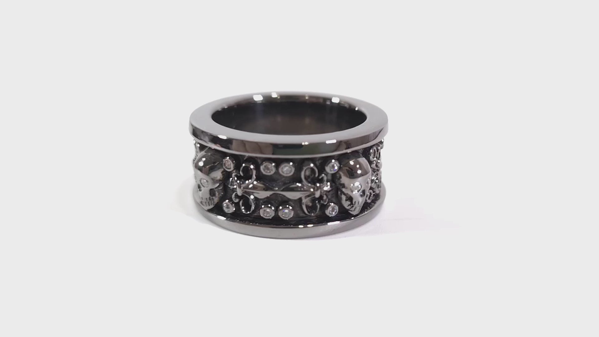 Biker Skull Wedding Band Fleur De Lis Gothic Skull Band For Men Badass