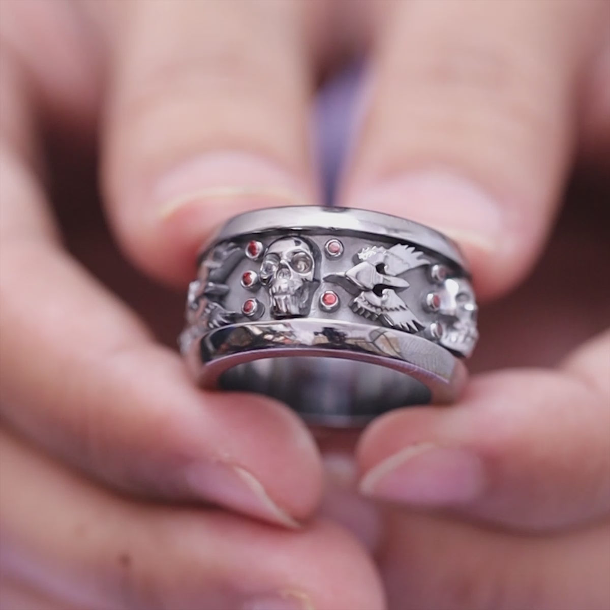 Vampire Gothic Engagement Rings His Her Skull Ring Set Silver