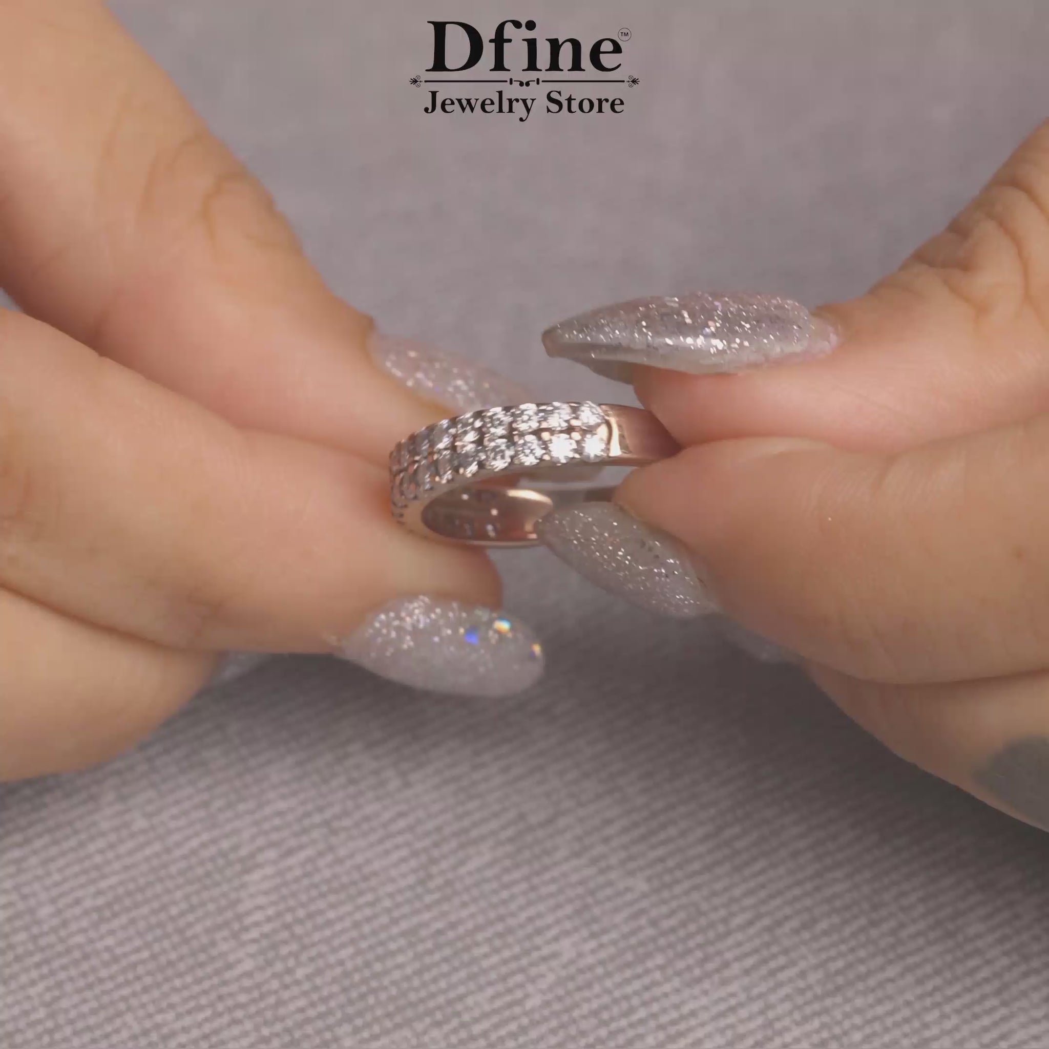 Moissanite Wedding Band in Sterling Silver or Rose Gold