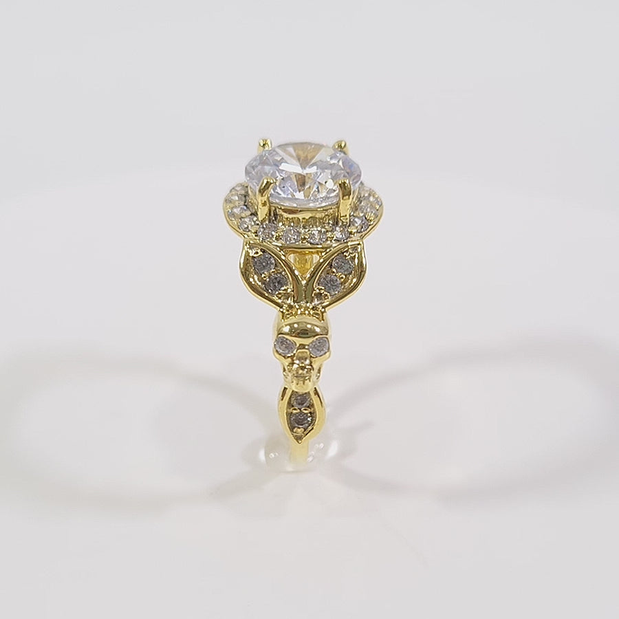 Gold Skull Diamond Ring Halo Leaf Gothic Skull Engagement Ring