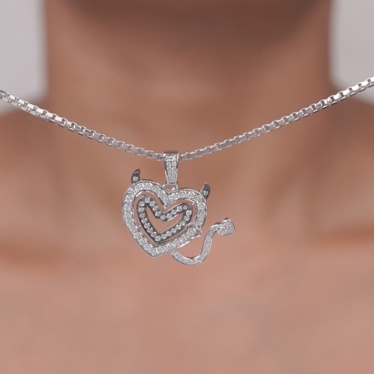 Devil Heart Pendant Necklace Sterling Silver Two Tone Gothic Love Romantic Valentine's Day Gift