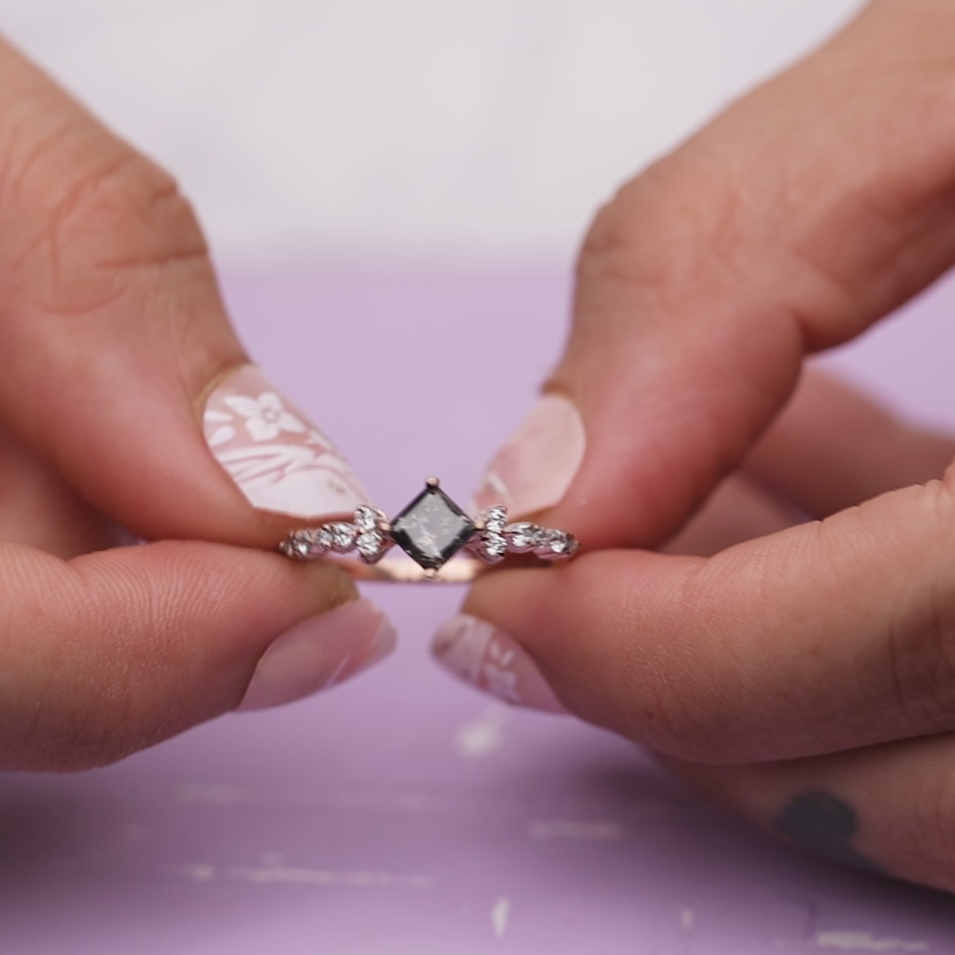 Princess Salt and Pepper Diamond Ring Set Engagement Rings