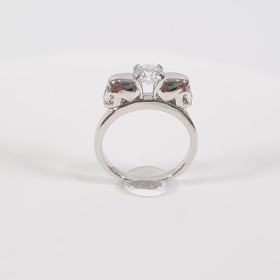 Solitaire Diamond Skull Wedding Ring Gothic Skull Ring Sterling Silver