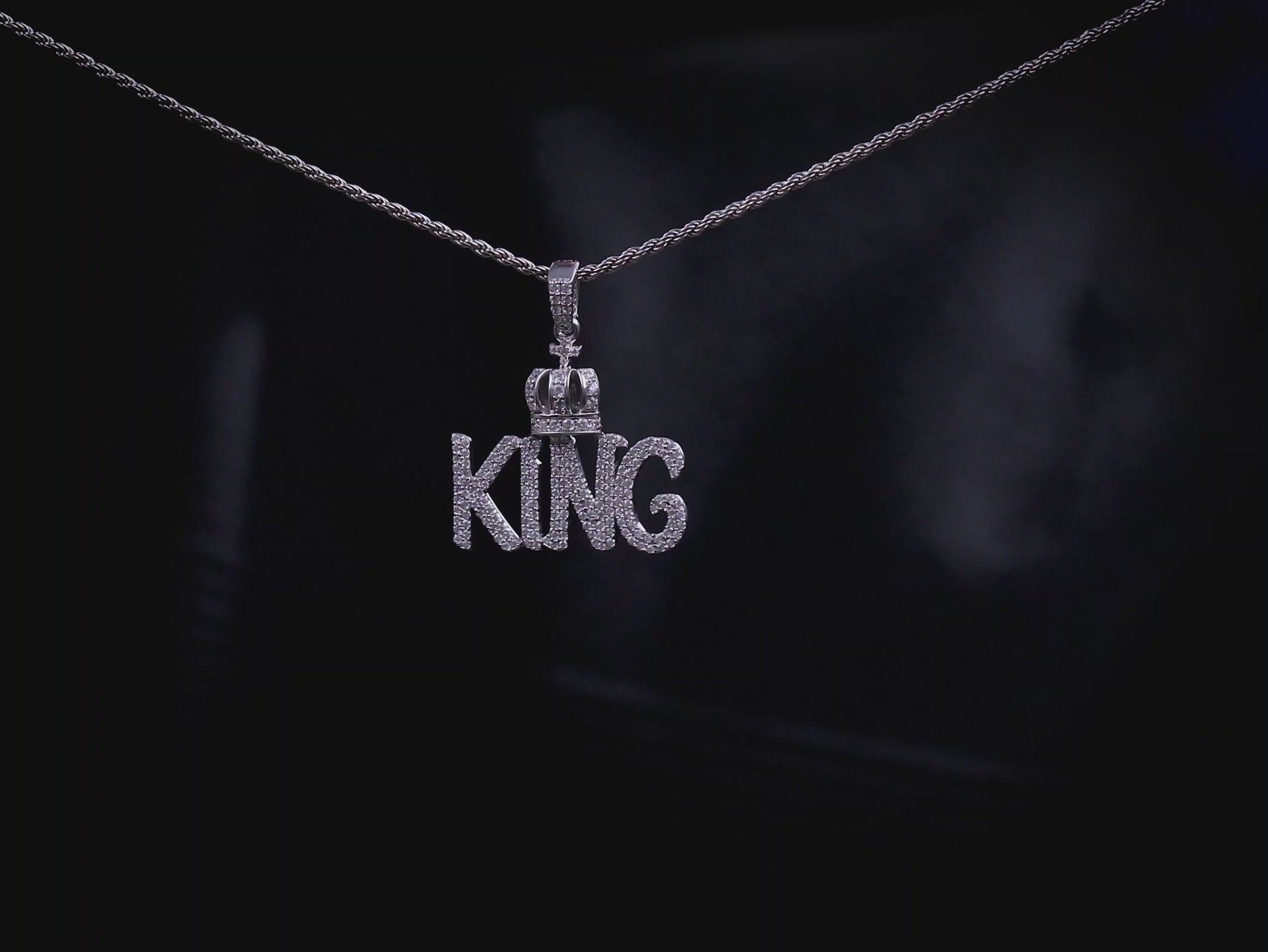 Iced Out KING Pendant Necklace with Crown 925 Sterling Silver