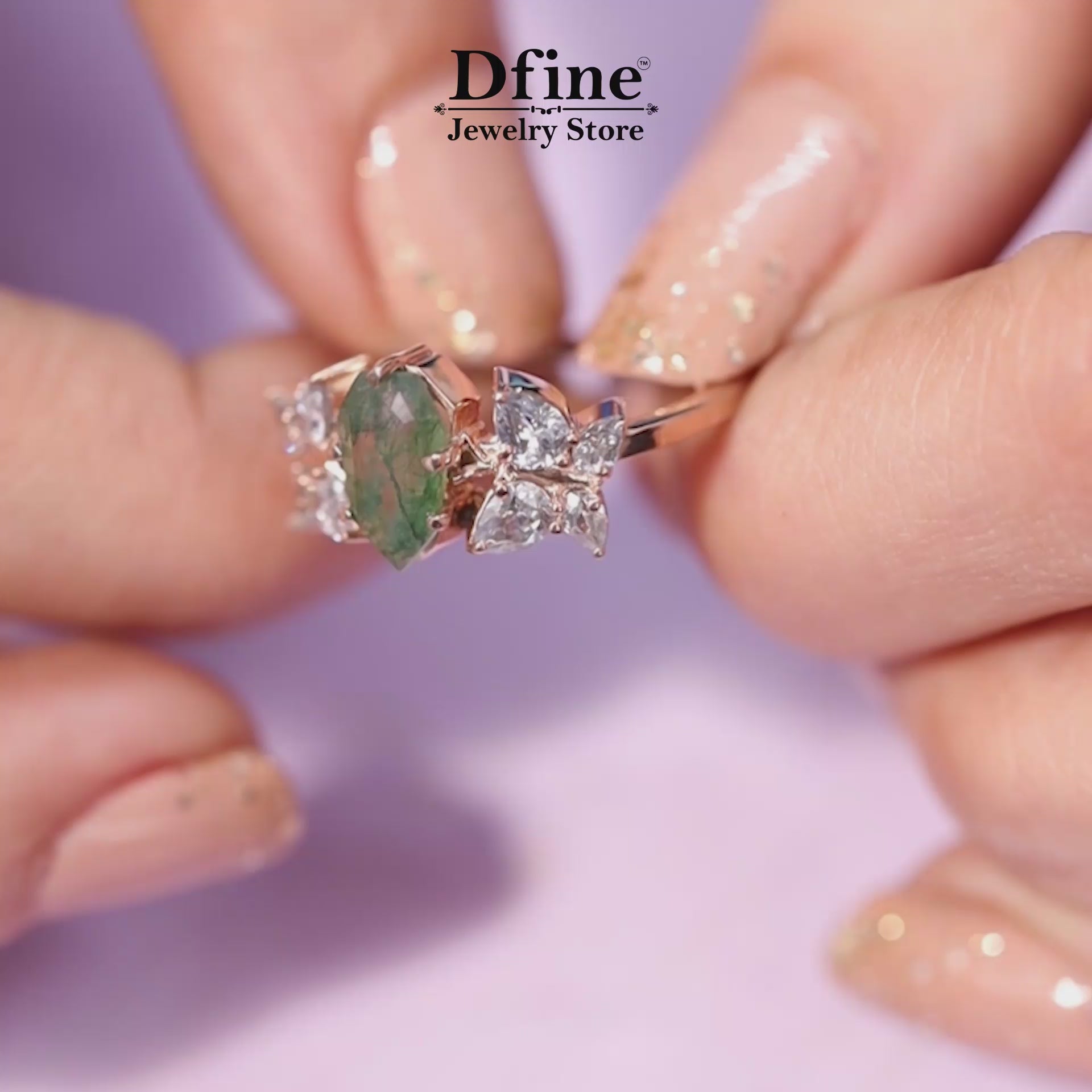 Moss Agate Butterfly Ring nature inspired jewelry in rose gold