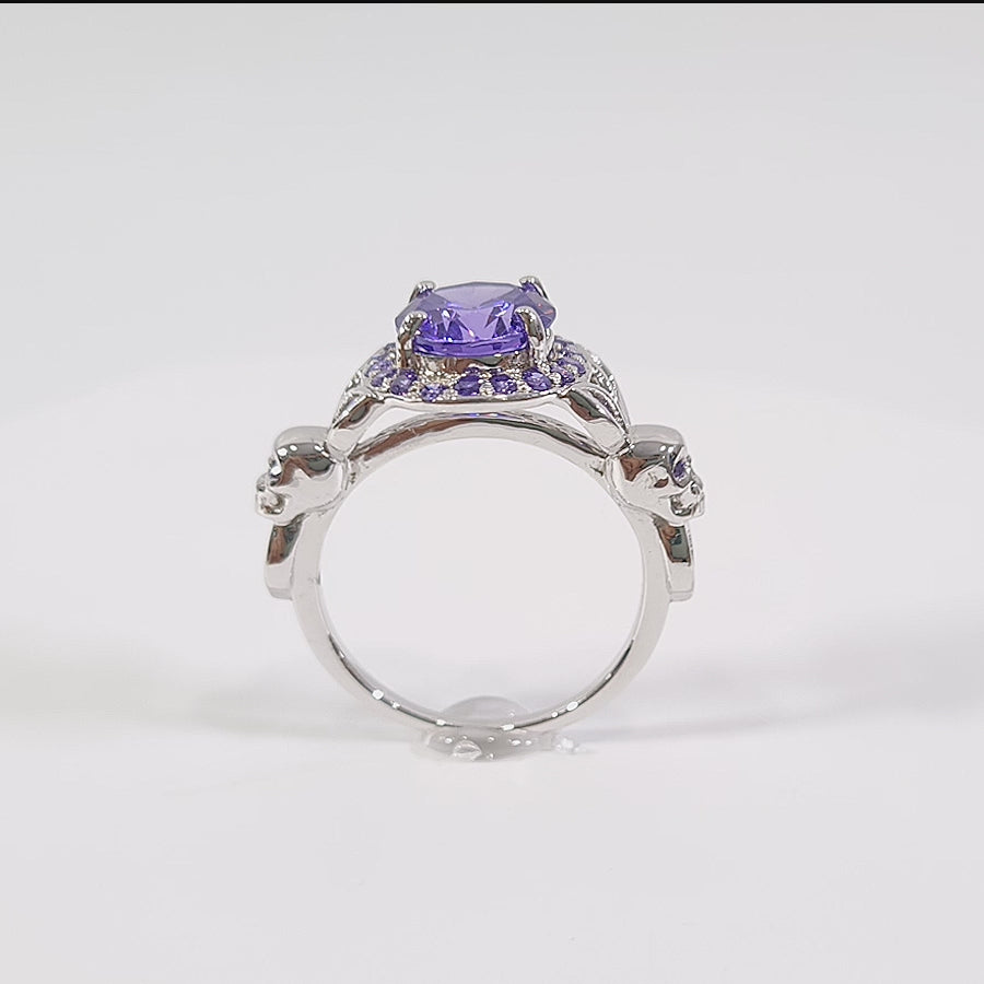 1.65TCW Purple Amethyst Skull Engagement Ring Sterling Silver