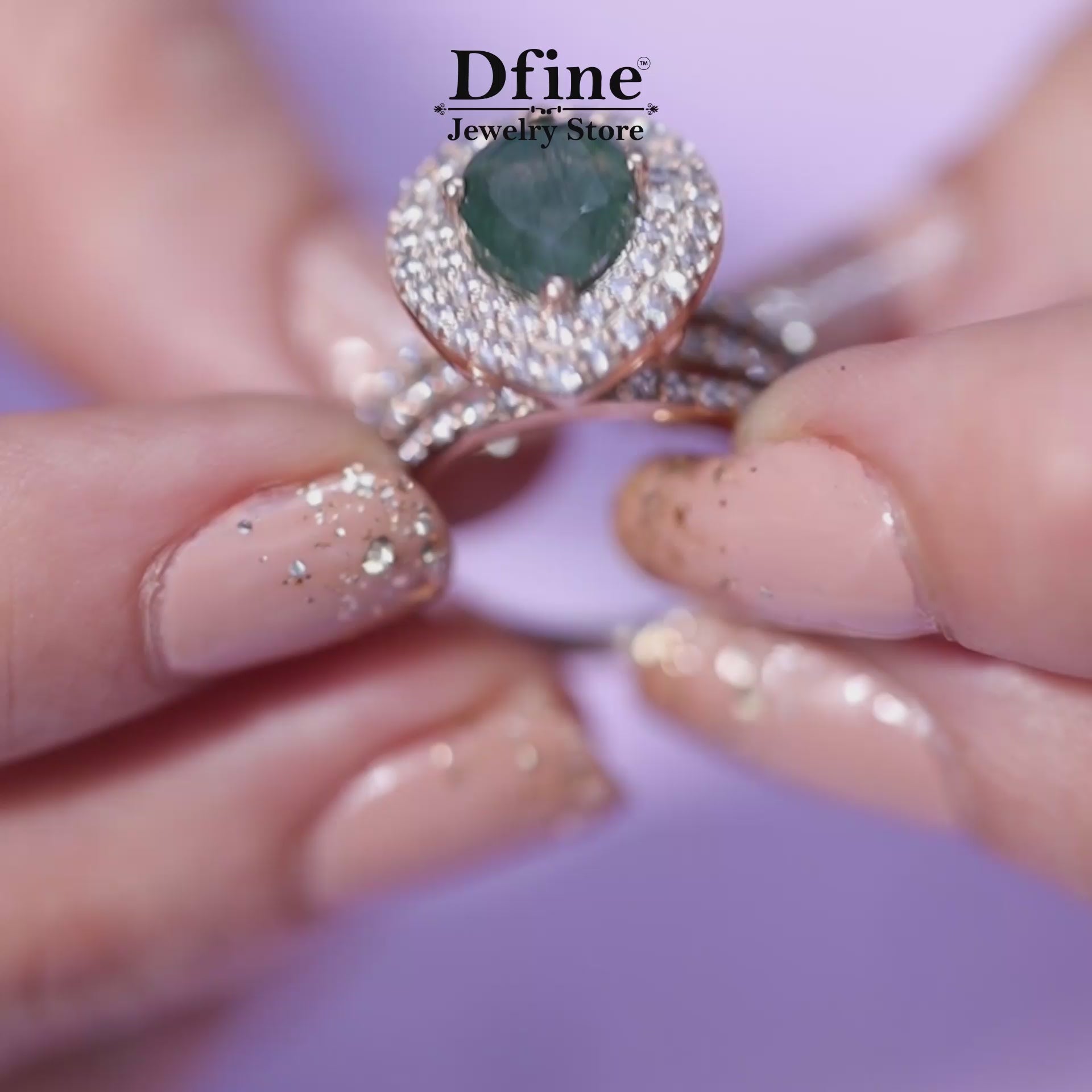 Double Halo Moss Agate Statement Ring with Multi-layer Pavé Split Shank in Solid Rose Gold