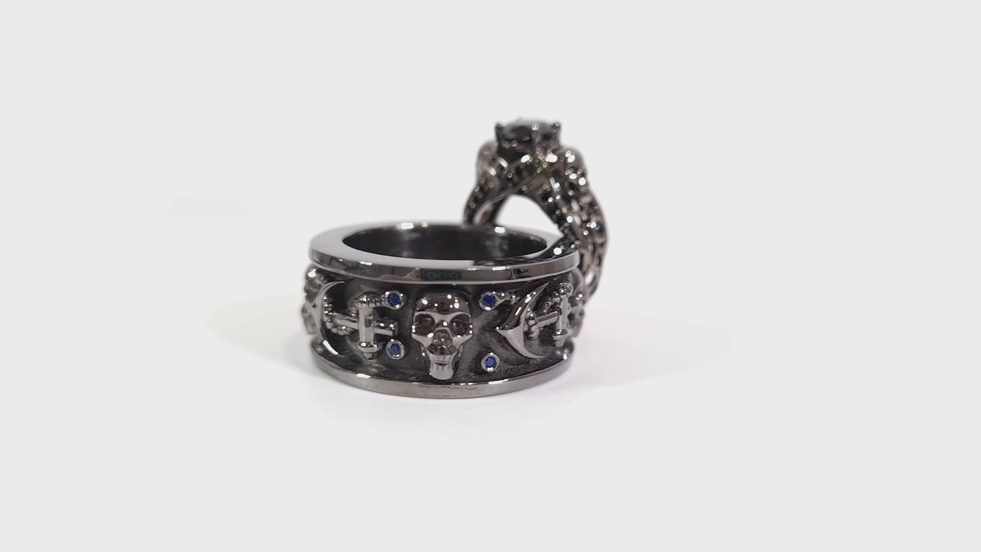 Matching Skull Wedding Ring Set His &amp; Her Anchor Couple Rings