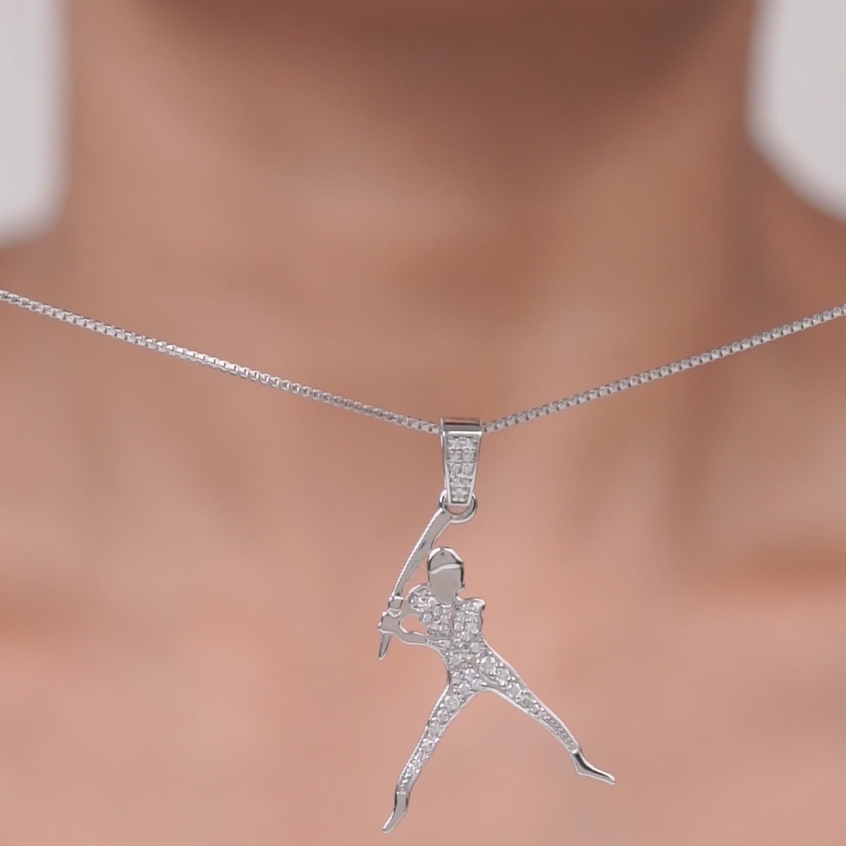 Baseball Player Necklace Sterling Silver Diamond Slugger Pendant Sports Jewelry