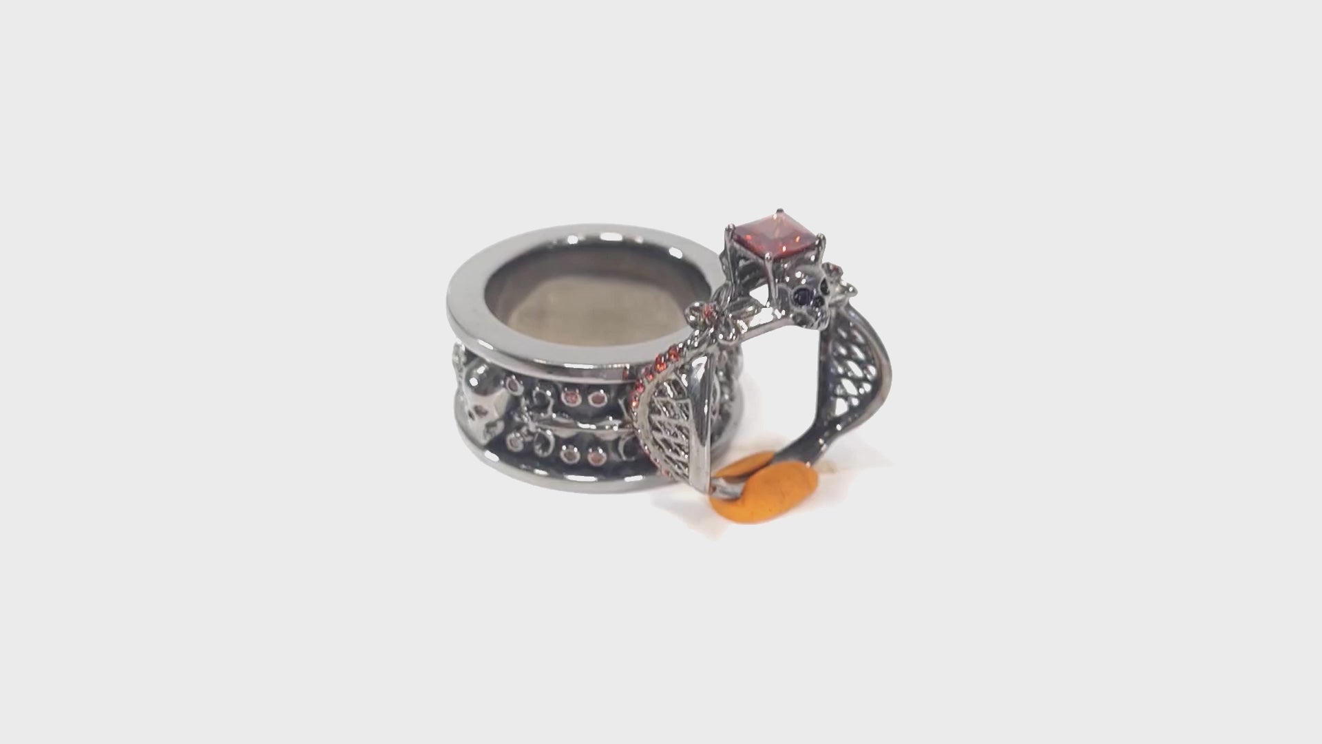 Matching Flower Skull Couple Rings Red Garnet Skull Ring Set