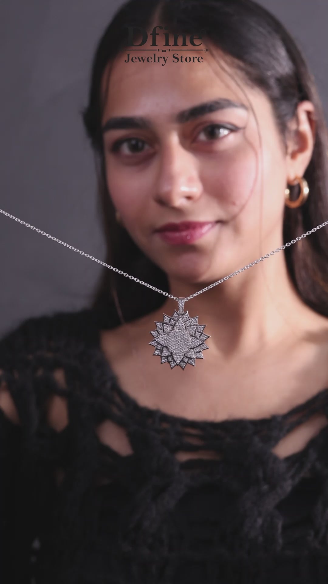 Dazzling Iced Out Flower Pendant Necklace for Girls Sterling Silver