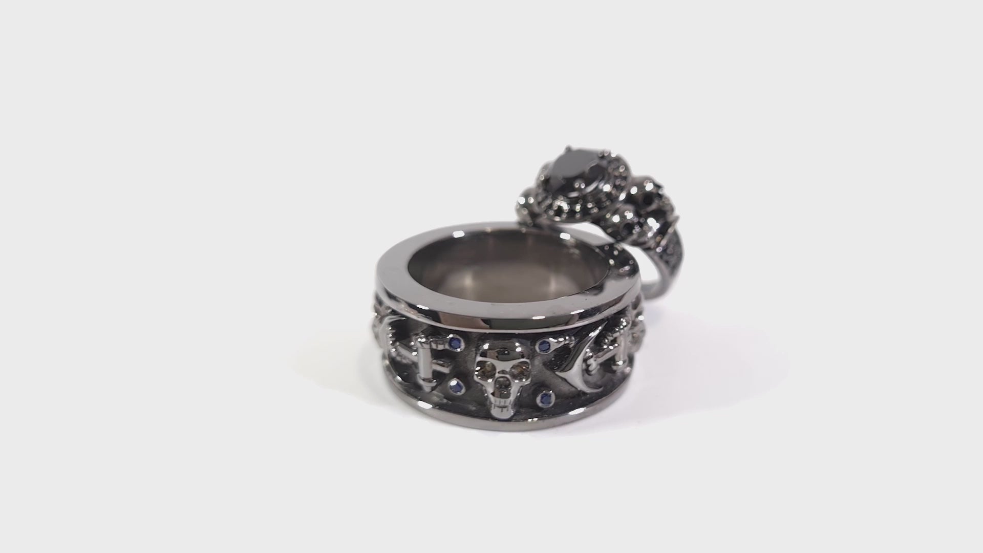 Skull Couple Wedding Ring Set His and Her Anchor Skull Rings