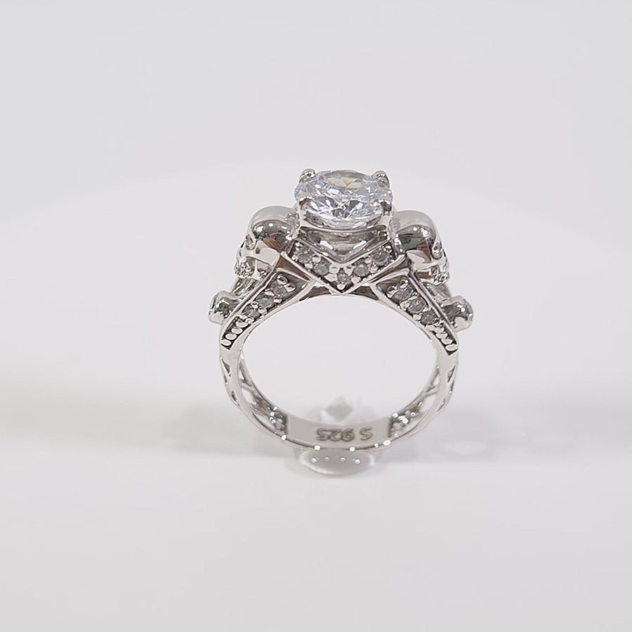 Diamond Skull Engagement Ring Silver Skull Ring Mesh Gothic