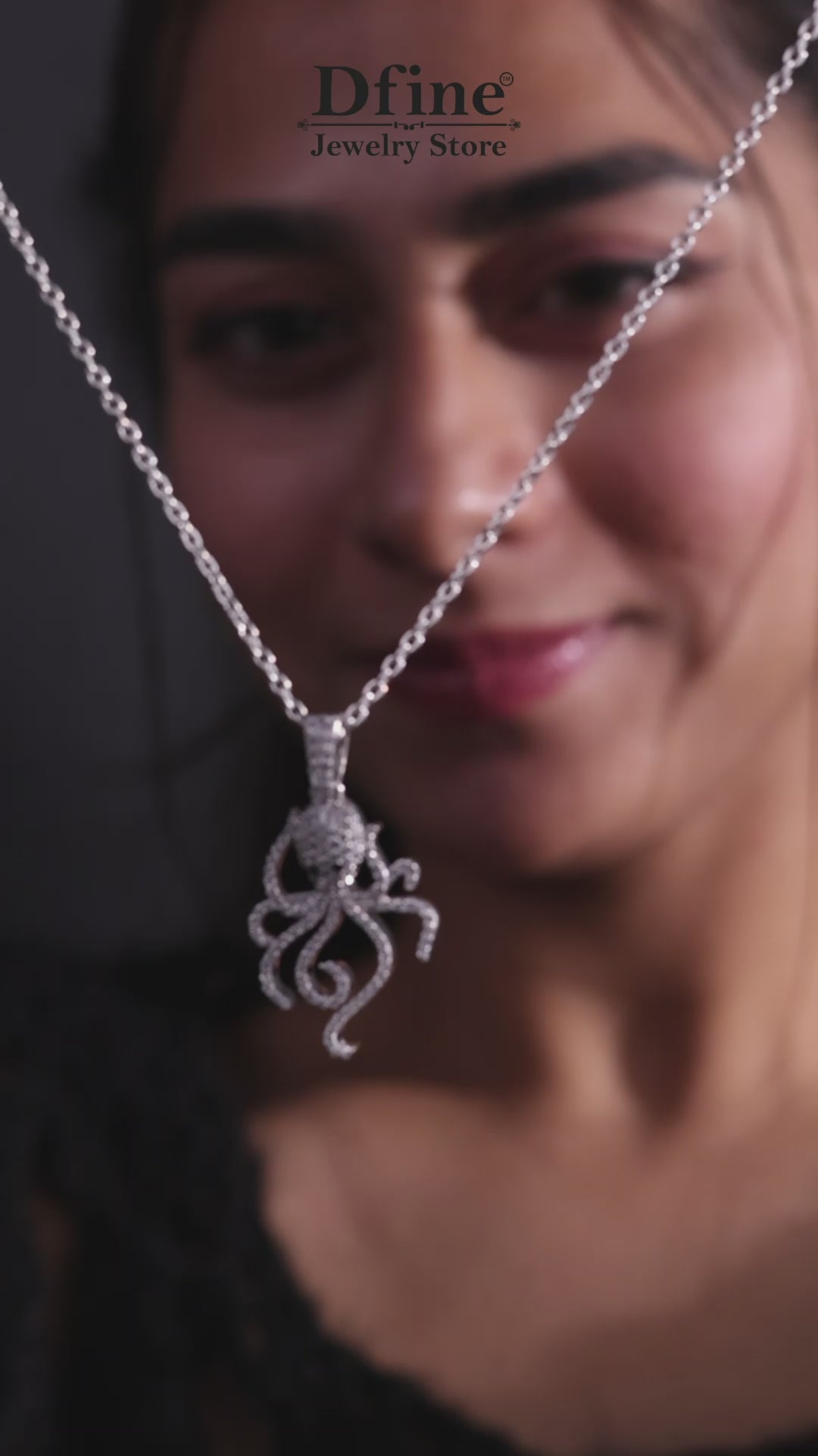 Iced Out Octopus Necklace in Sterling Silver Sea Animal Jewelry
