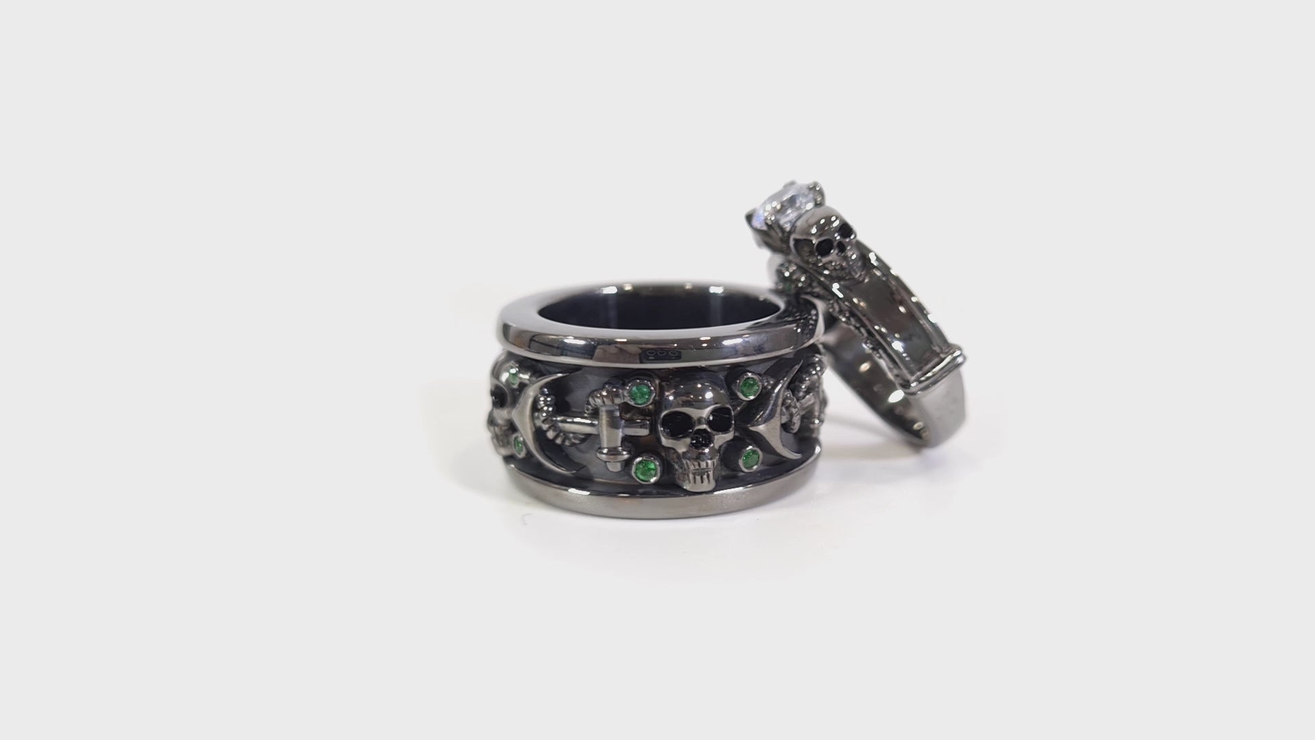 Diamond Anchor Skull Couple Rings His Her Gothic Wedding Rings