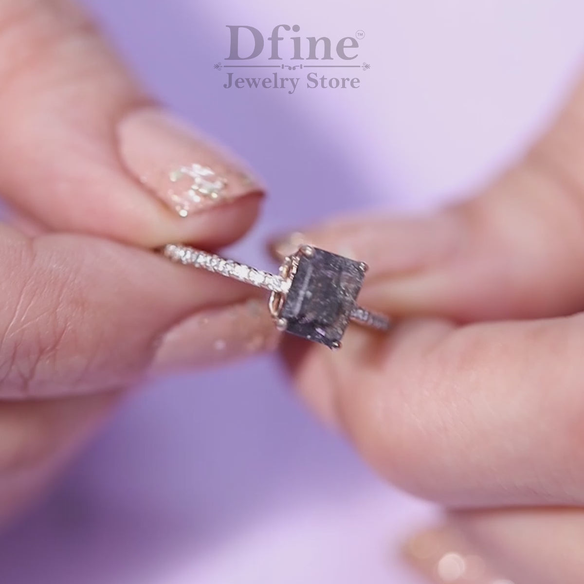 Emerald Cut Rutilated Quartz Engagement Ring in Solid Rose Gold