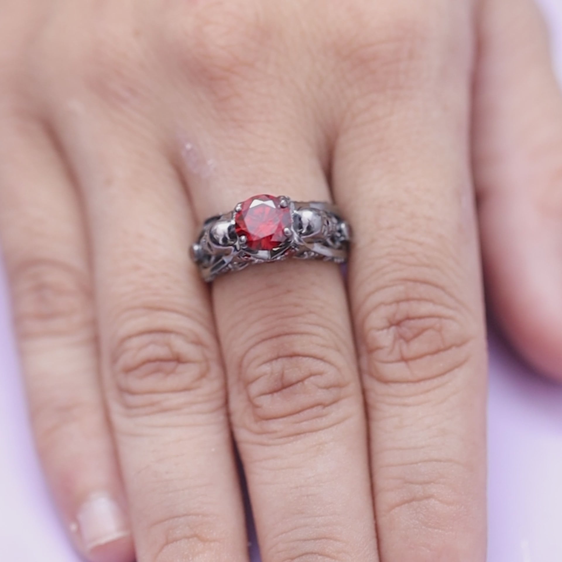 Garnet Vampire Skull Engagement Ring Mesh Skull Gothic Ring