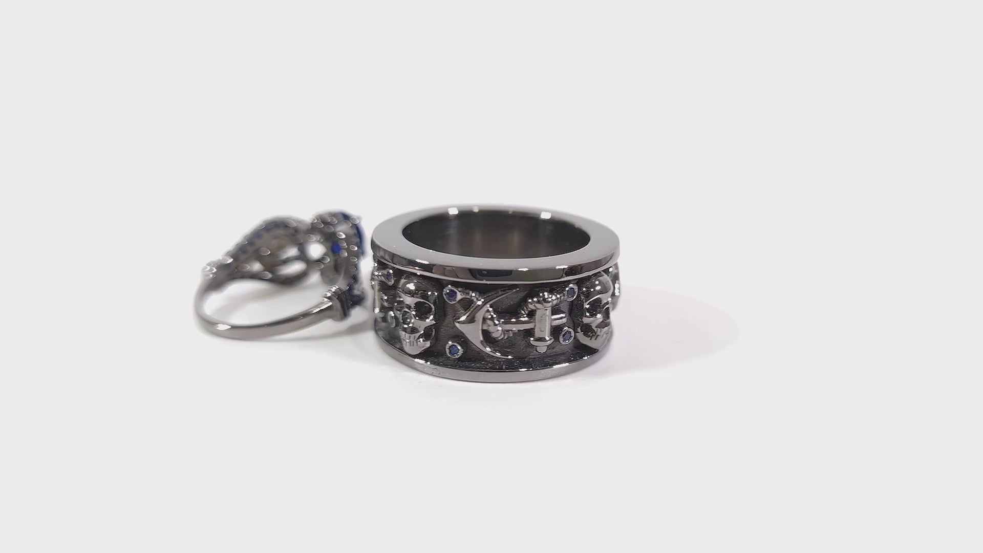 Sapphire Skull Promise Ring Set His and Her Couple Rings Silver