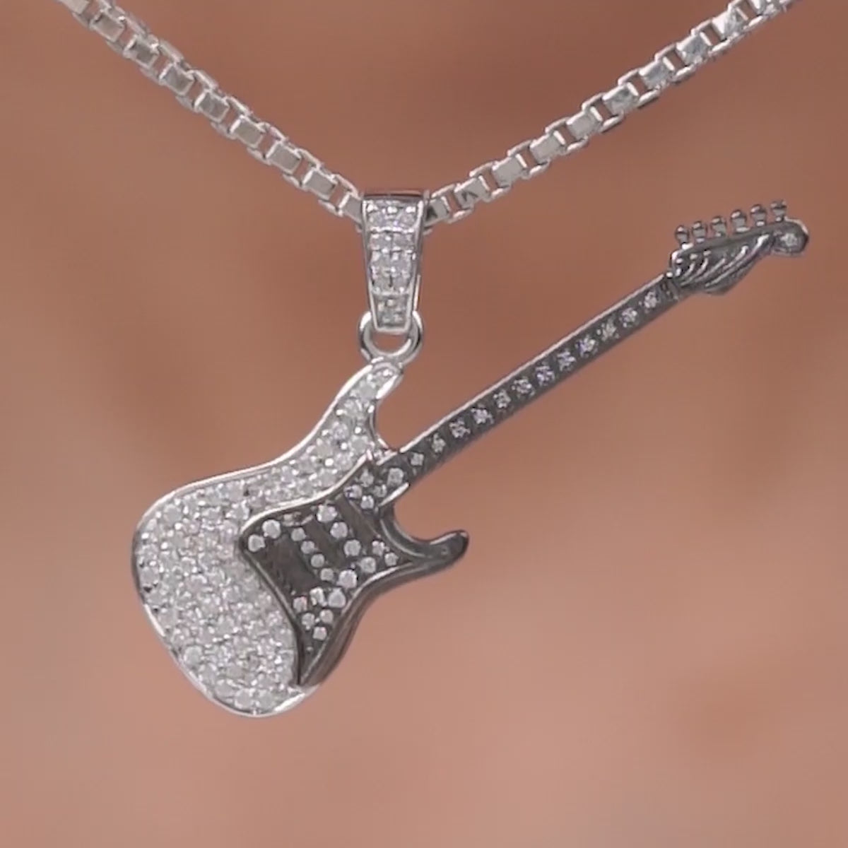 Iced Out Guitar Pendant Necklace Two Tone Rock Music Hip Hop Jewelry