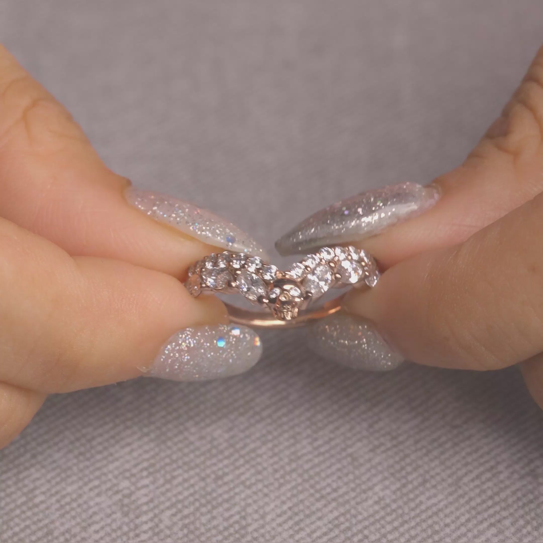AAA Cubic Zirconia Skull Ring Enhancer Curved Engagement Wedding Band Women