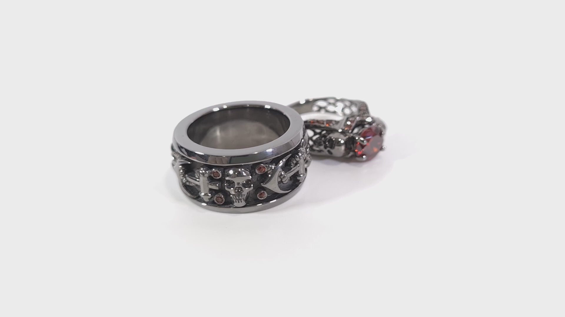 Skull Promise Rings For Couple Red Garnet Matching Skull Rings