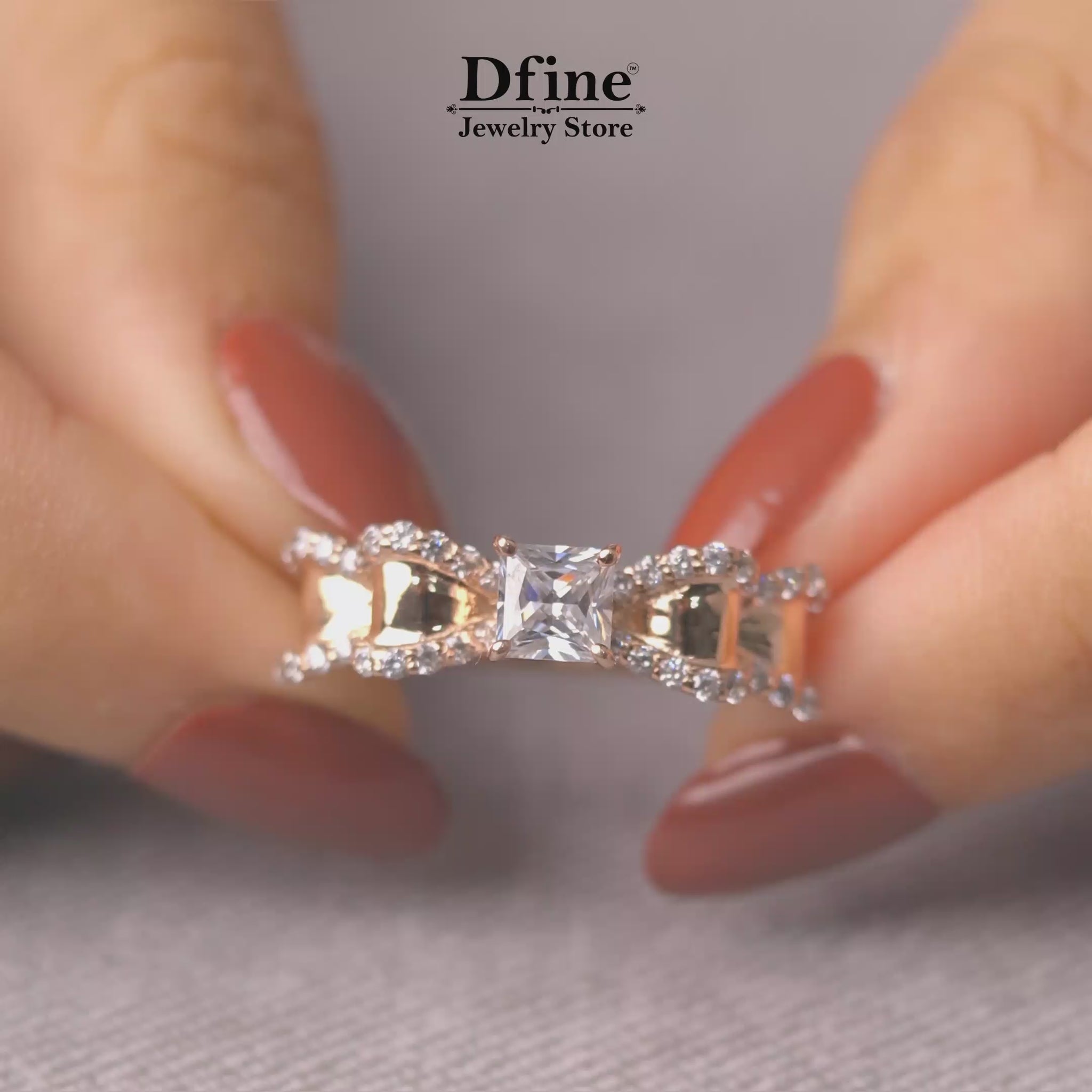 Moissanite Diamond Bow Statement Engagement Ring in Rose Gold