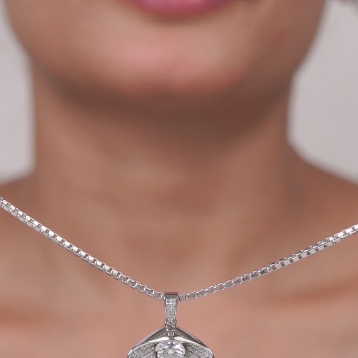 Scallop Seashell Pendant Necklace Studded with Diamonds, Sterling Silver Tropical Beach Jewelry