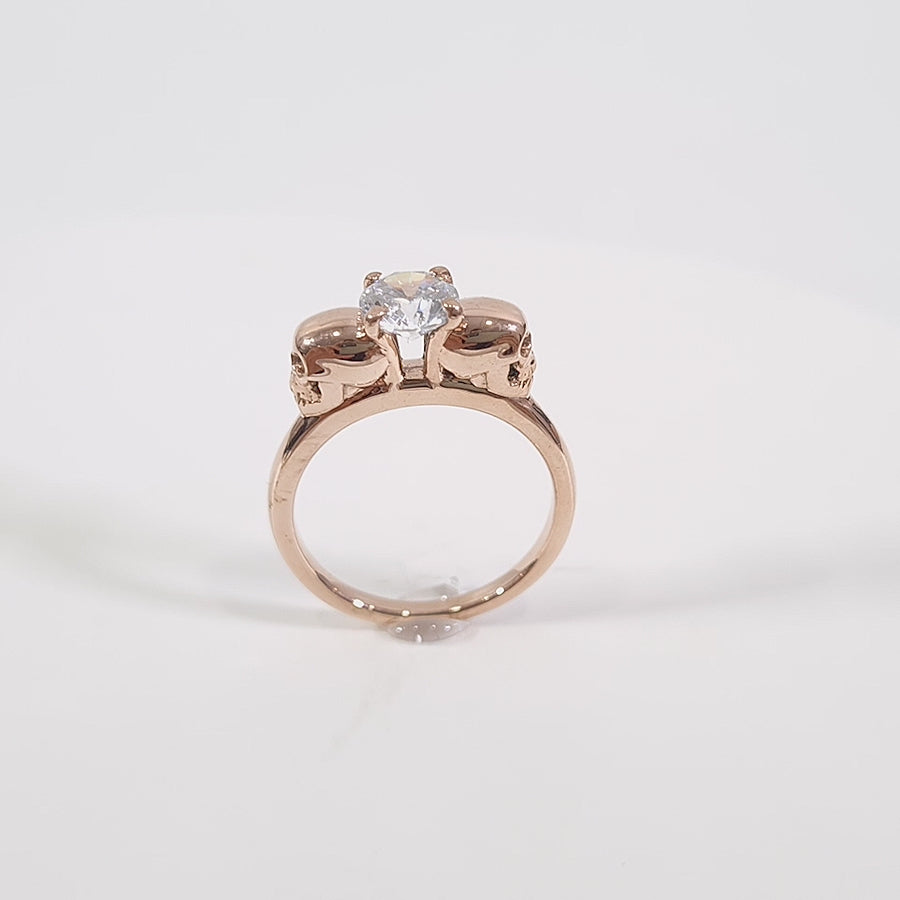 Solitaire Diamond Skull Wedding Ring Gothic Skull Ring Sterling Silver