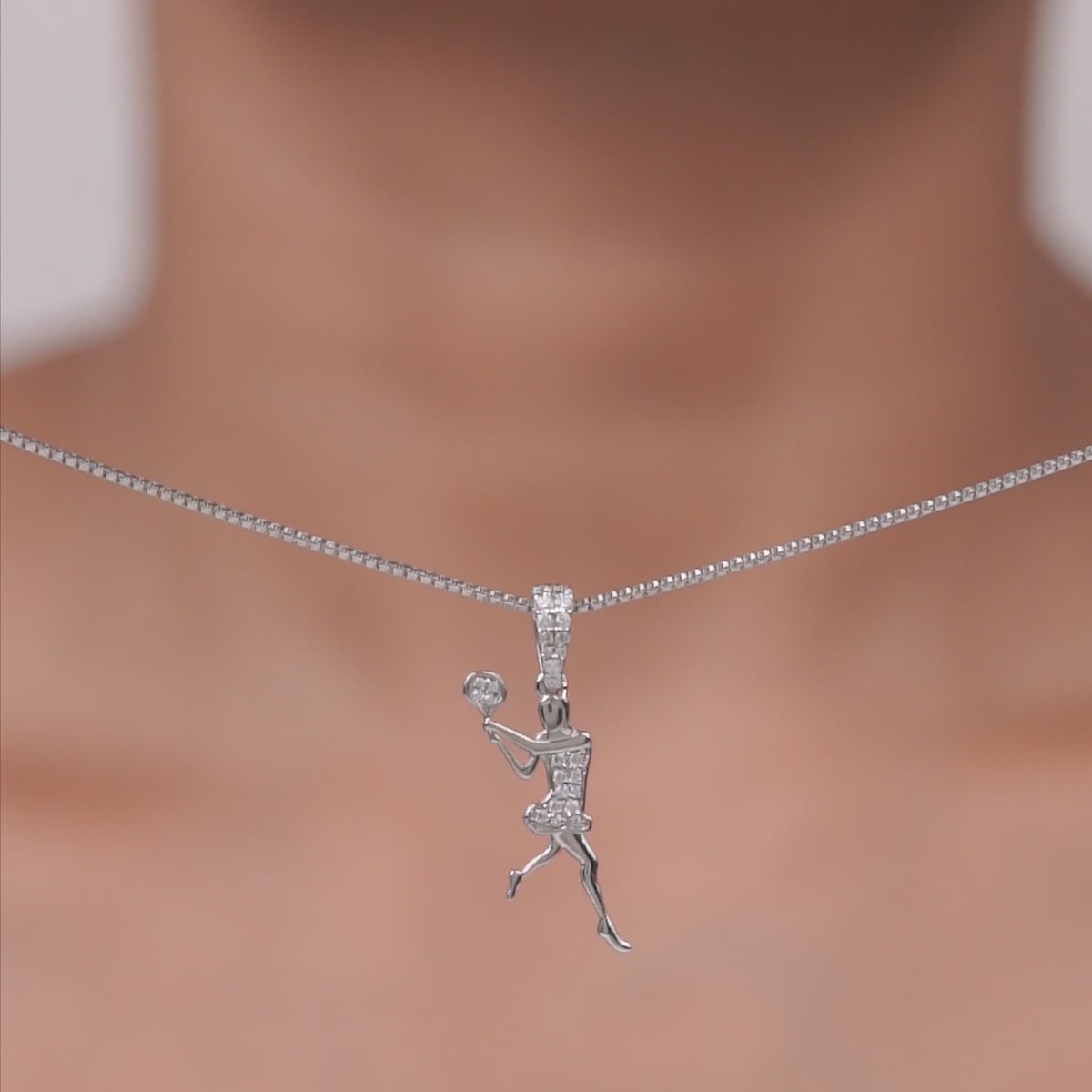 Female Tennis Player Pendant Necklace Sterling Silver Minimalist Sports Jewelry