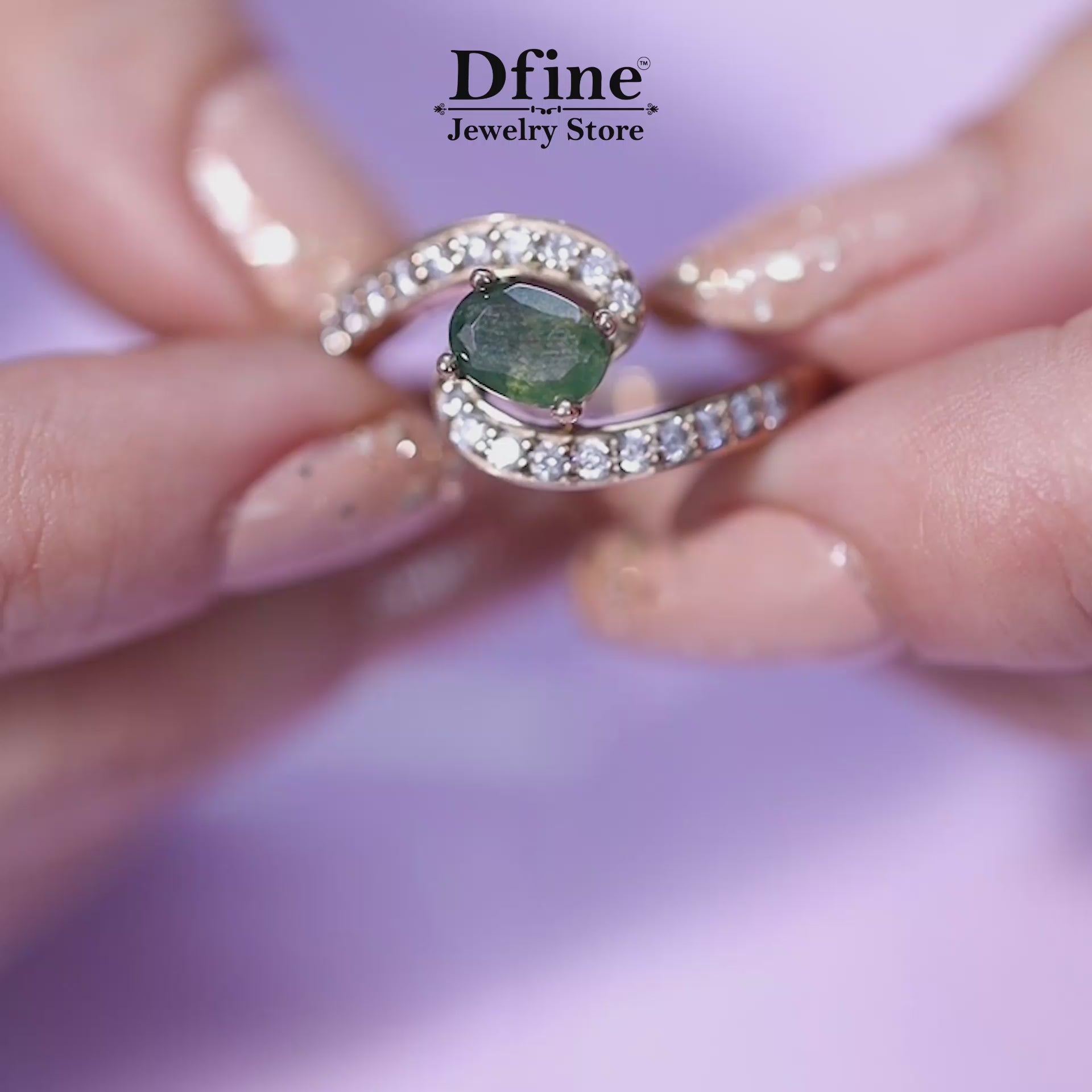 Oval Cut Natural Moss Agate Ring Engagement Rings for Women