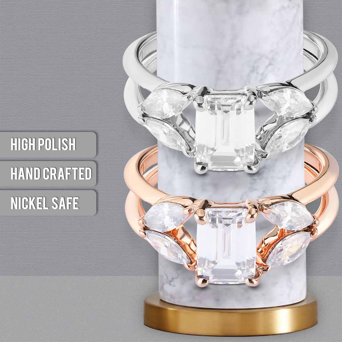 Diamond Engagement Ring Radiant Marquise Promise Wedding Anniversary Rose Gold White Gold Sterling Silver