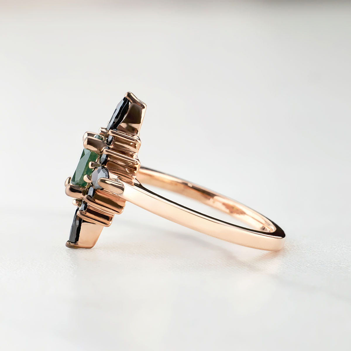 Oval Cut Natural Moss Agate Gemstone Black Onyx Vintage Engagement Ring Rose Gold White Gold