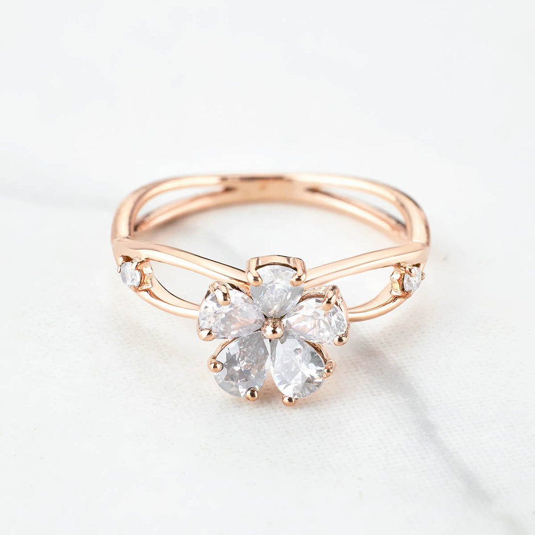 Pear Cut Moissanite Diamond Engagement Ring Rose Gold White Gold Flower Infinity Promise Ring