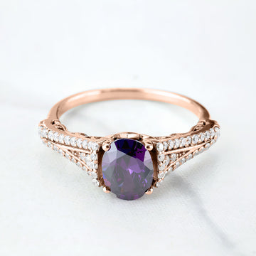 Amethyst Engagement Rings for Women Purple Gemstone Art Deco Wedding Rose Gold White Gold Sterling Silver