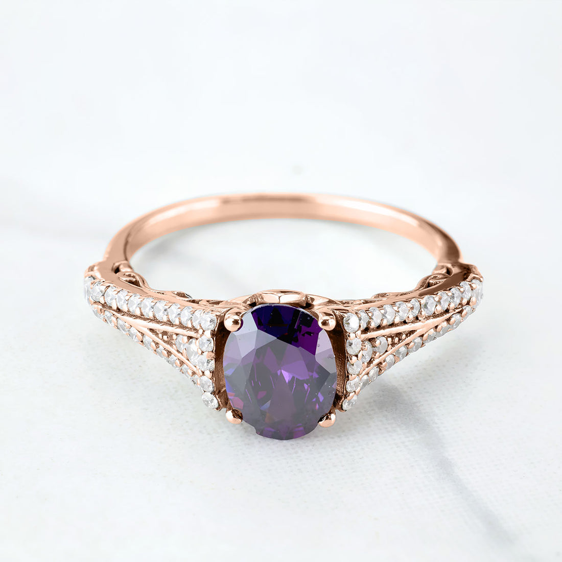 Amethyst Engagement Rings for Women Oval Cut Purple Gemstone Art Deco Wedding Rose Gold White Gold Sterling Silver