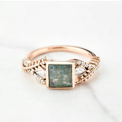 Women's Moss Agate Ring Nature Inspired Engagement Rings