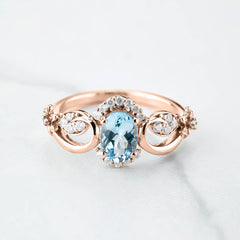 Oval Topaz Engagement Ring Natural Sky Blue Topaz Art Deco