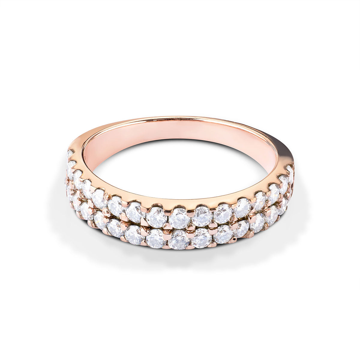 Elegant white gold ring with a double-stacked row of brilliant pavé-set diamonds or crystals.