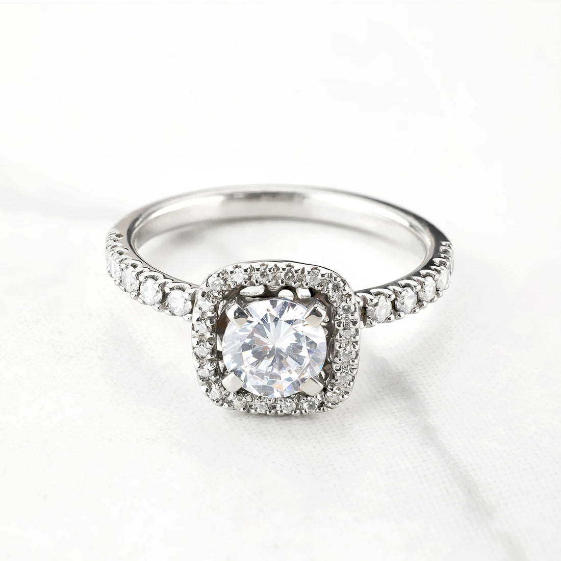 Classic Halo Moissanite Diamond Engagement Ring Promise Wedding Anniversary Rose Gold White Gold Sterling Silver