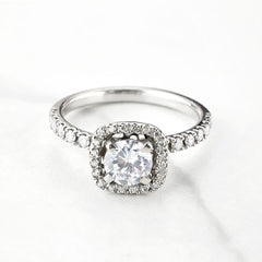 Classic Halo Engagement Ring with Floral Design Basket Base