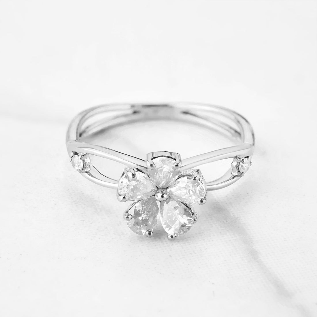 Pear Cut Moissanite Diamond Engagement Ring Rose Gold White Gold Flower Infinity Promise Ring