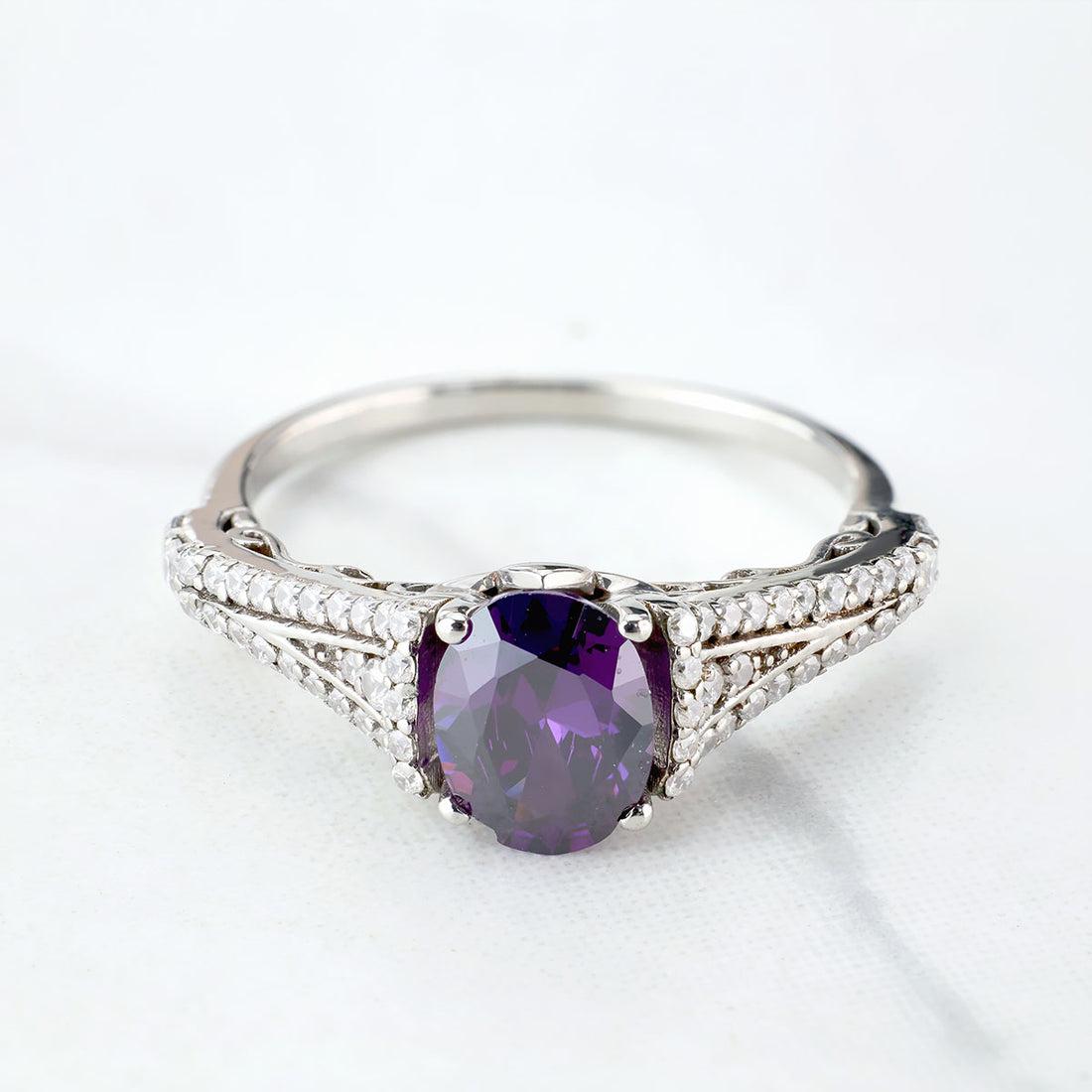 Amethyst Engagement Rings for Women Oval Cut Purple Gemstone Art Deco Wedding Rose Gold White Gold Sterling Silver