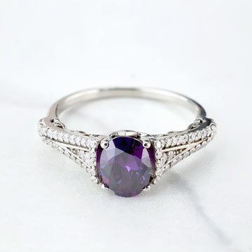 Amethyst Engagement Rings for Women Oval Cut Purple Gemstone Art Deco Wedding Rose Gold White Gold Sterling Silver