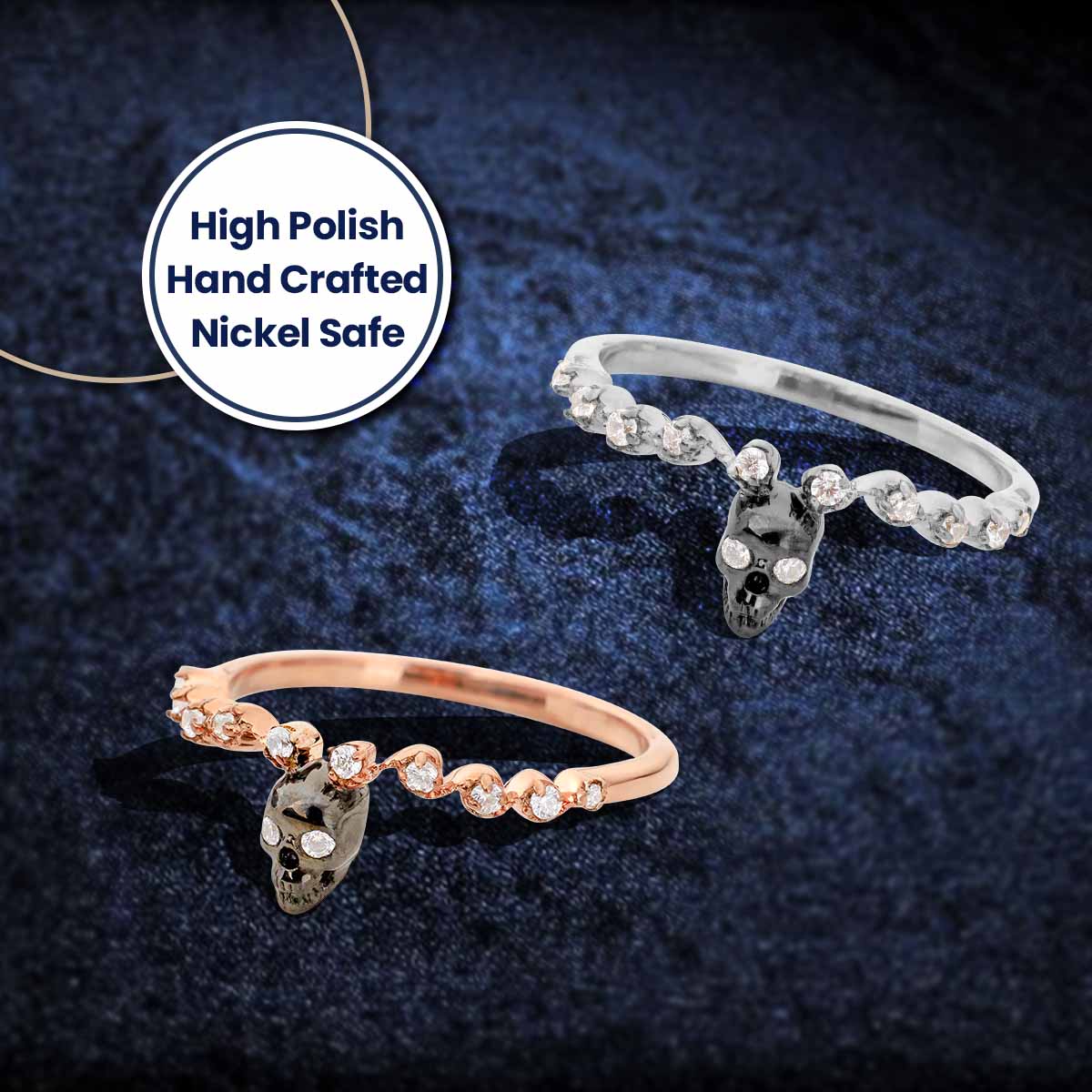 Two Tone Skull Band Moissanite Diamond Gothic Skull Wedding Ring for Women Sterling Silver